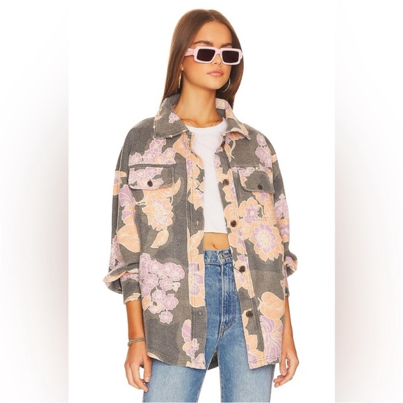Free People Jackets & Blazers - Free People Printed Ruby Jacket in Charcoal Combo